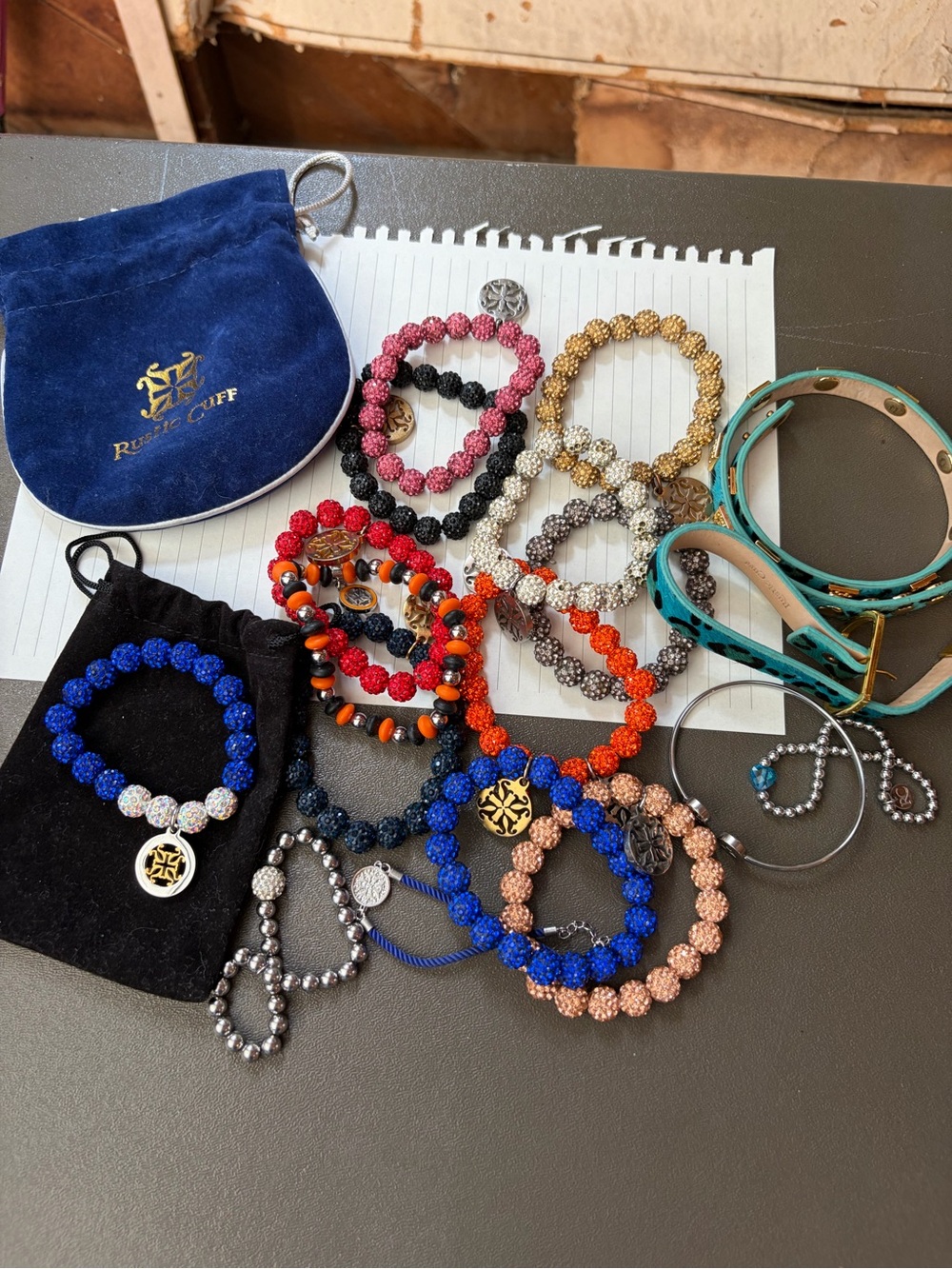 Rustic Cuff Blue and Gold Beaded Bracelet Set
